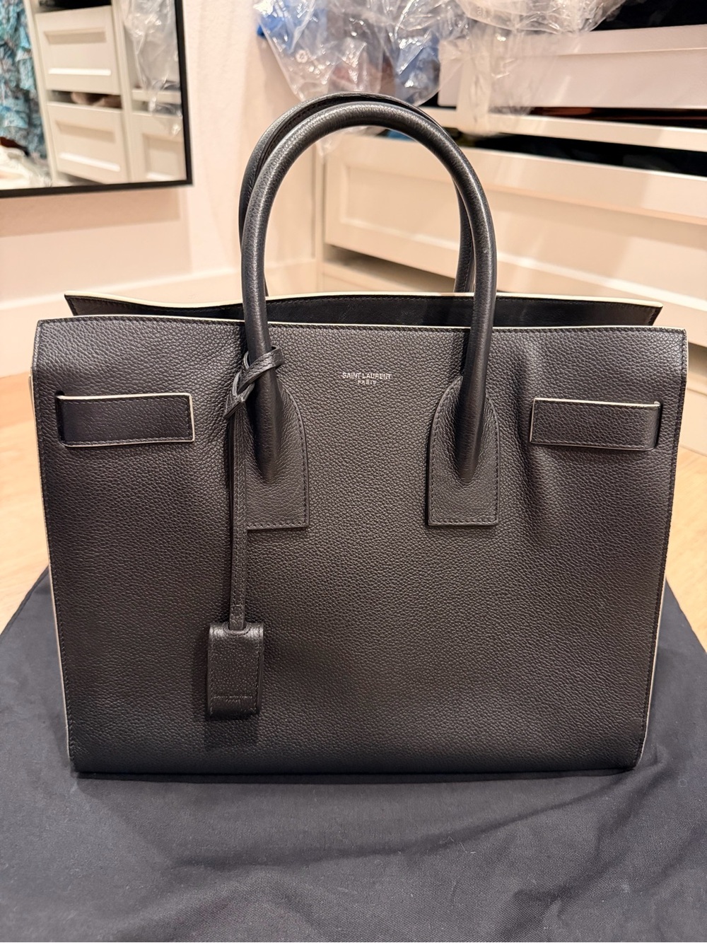 Yves Saint Laurent Black Leather Structured Tote